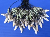 Genuine Alligator Tooth Necklace with Stamped Dark Green Gator  Beads, 20 inches - 3 @ $7.50 each