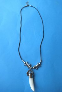 20 inches Real Alligator Tooth Necklaces <font color=red> Wholesale</font> with 3/4 to 1-1/2 inches Gator Tooth and Twisted Silver Wire Beads - 24 @ $4.50 each