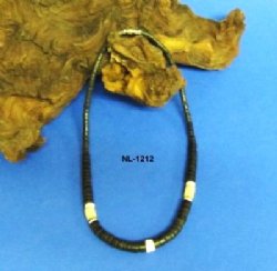 18 inches Black Coconut  and Cream Beads Necklaces  - 12 @ $1.80 each