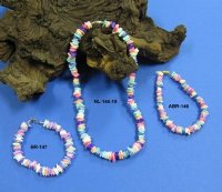 18 inches Rainbow Colored Puka Clam Shell Necklaces, <font color=red> Wholesale</font>, with Multi Colored Beads - Case of 60 @ $1.80 each