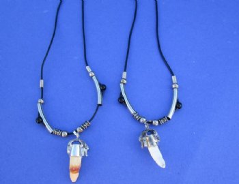 Real Alligator Tooth Necklaces <font color=red> Wholesale</font> with Silver and Black Beads, 20 inches - 24 @ $4.50 each