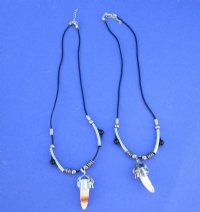 Real Alligator Tooth Necklaces <font color=red> Wholesale</font> with Silver and Black Beads, 20 inches - 24 @ $4.50 each