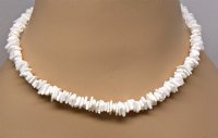 <font color=red> Wholesale</font> White Puka Shell Necklaces, White Clam Chip Necklaces in Bulk - Size 18 inches - 60 @ $1.53 each; Size 20 inches - 60 @ $1.70 each 
