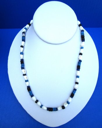 18 inches Dove Shells with Black, Blue Green Coconut Beads Necklaces - 12 @ $2.00 each