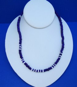 18 inches Dark Purple Coconut Beads with White Puka Shells Necklaces -  12 @ $2.15 ea