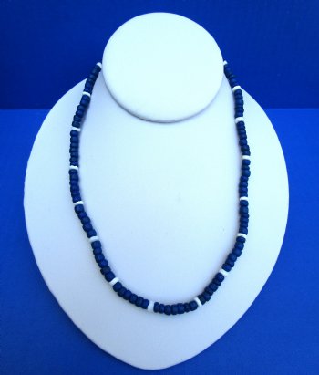 Navy Blue Coconut with White Clam Shell Necklace <font color=red> Wholesale</font> 18 inches - 6 dozen @ $17.28 a dozen