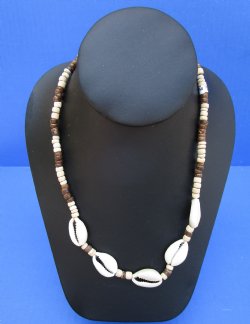 18 inches Cowrie Shell Necklace with Tan and Brown Coconut Beads <font color=red> Wholesale</font> - 9 dozen @ $10.80 a dozen