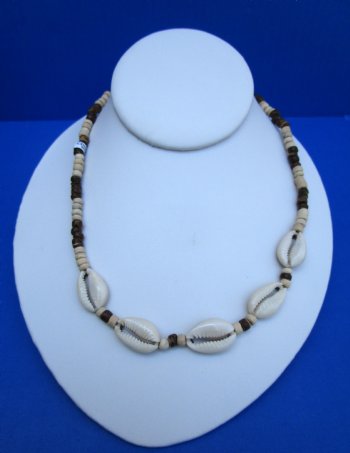 18 inches Cowrie Shell Necklace with Tan and Brown Coconut Beads <font color=red> Wholesale</font> - 9 dozen @ $10.80 a dozen