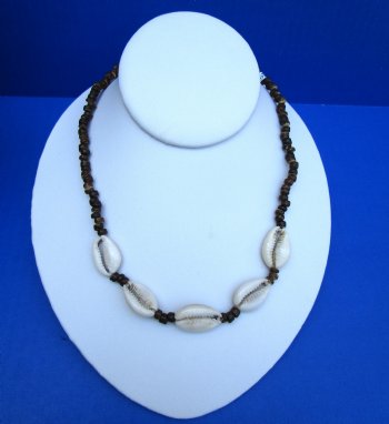 18 inches Cowrie Shell Neckalces with Brown Coconut Beads <font color=red> Wholesale</font> - 9 dozen @ $10.80 a dozen