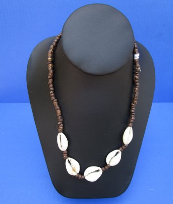 18 inches Cowrie Shell Neckalces with Brown Coconut Beads <font color=red> Wholesale</font> - 9 dozen @ $10.80 a dozen