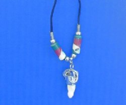 Mexican Flag Alligator Tooth Necklace with 1/2 to 1-1/2 inches Gator Tooth, 20 inches - 3 @ $7.50 each