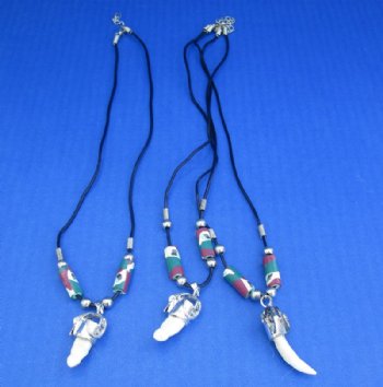 Mexican Flag Alligator Tooth Necklaces <font color=red> Wholesale</font> with 1/2 to 1-1/2 inches Gator Tooth, 20 inches - 24 @ $4.50 each