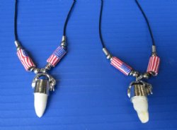 Real Alligator Tooth Necklace with USA  Flag  Beads - 3 @ $7.50 each