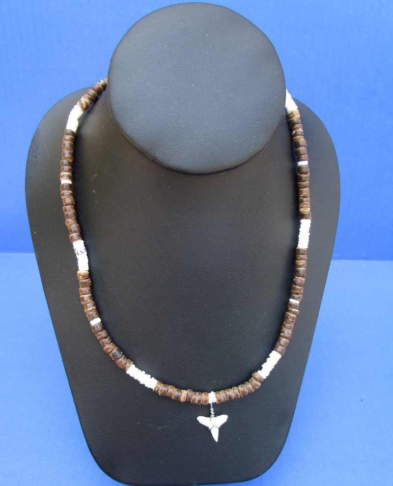 Coconut Bead Necklace Fossil Shark Tooth