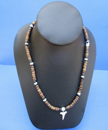 18 inches Authentic Shark Tooth Necklaces with Brown Coconut Beads - 12 @ $3.60 each