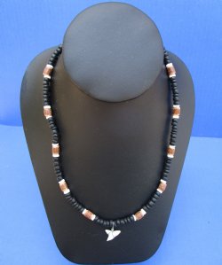 18 inches Shark Tooth Necklace with Black and Brown Beads - 12 @ $3.60 each