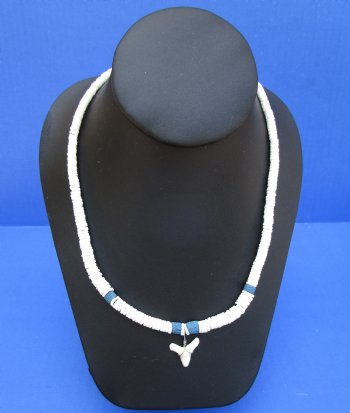 18 inches White Puka Shell Shark's Tooth Necklaces <font color=red> Wholesale</font> - 60 @ $3.15 each