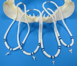 18 inches White Puka Shell Shark's Tooth Necklaces <font color=red> Wholesale</font> - 60 @ $3.15 each