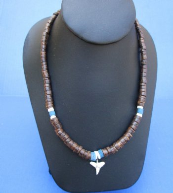 18 inches Shark Tooth Necklaces with Brown and Blue Beads <font color=red> Wholesale</font> - 60 @ $2.70 each
