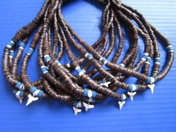 18 inches Shark Tooth Necklaces with Brown and Blue Beads <font color=red> Wholesale</font> - 60 @ $2.70 each