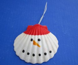 4 inches White Scallop Shell Snowman Christmas Ornaments - 12 @ $2.00 each