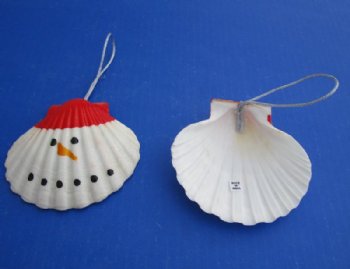 4 inches White Scallop Shell Snowman Christmas Ornaments - 12 @ $2.00 each