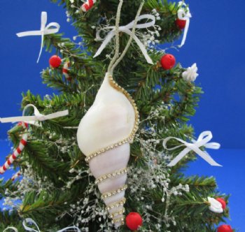 Tibia Shell Ornaments Decorated With Crystal Rhinestones with Gold Hanger  3 to 4 inches -12 @ $1.95 each