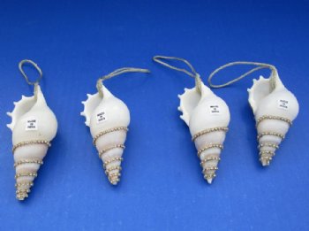 Tibia Shell Ornaments Decorated With Crystal Rhinestones with Gold Hanger  3 to 4 inches -12 @ $1.95 each