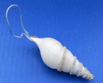 Tibia Shell Ornaments Decorated With Crystal Rhinestones with Silver Hanger  3 to 4 inches -12 @ $1.95 each