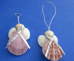 3 inches Pecten Nobilis Shell Angel Ornaments with Silver Bow - 12 @ $2.00 each