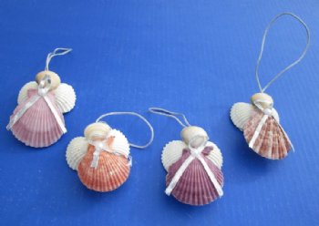 3 inches Pecten Nobilis Shell Angel Ornaments with Silver Bow - 12 @ $2.00 each
