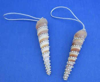 Turritella Shell with Crystal Rhinestone Christmas Ornaments - 12 @ $1.60 each