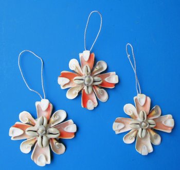 Orange Cut  Strombus Seashells Flower Ornaments <font color=red> Wholesale</font> 4 inches -  72 @ $1.25 each