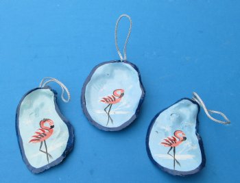Painted Flamingo on Oyster Shell Beach Christmas Ornaments - 10 @ $2.00 each