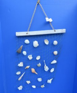 24 inches long Hanging Decorative Fish Net with Natural Seashells - 5 @ $4.75 each