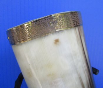 12 to 15 inches Decorative Drinking Horn with Embossed Brass Trim, Gold Finial and Black Rod Iron Horn Stand - $14.99 each