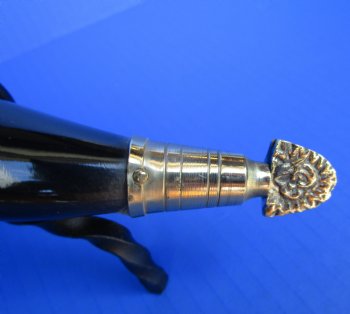 12 to 15 inches Decorative Drinking Horn with Embossed Brass Trim, Gold Finial and Black Rod Iron Horn Stand - $14.99 each
