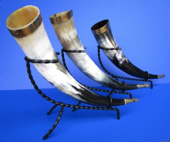 Decorative Drinking Horn with Embossed Brass Trim, and Rod Iron Stands <FONT COLOR=RED> Wholesale</font> (15-18) - 8 @ $13.25 each