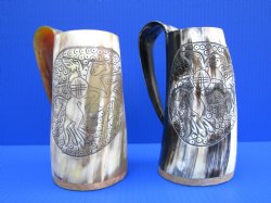 16 ounce Carved Pegasus Buffalo Horn Beer Mugs <font color=red> Wholesale</font> 6 inches tall - 6 @ $25.00 each