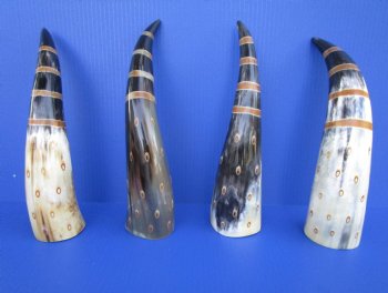 Painted Decorative Buffalo Horns with Stripes and Circles 12 to 15 inches -  2 @ $12.80 each