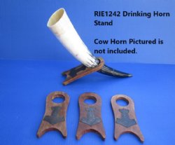 6-1/2 by 3 inches Wood Drinking Horn Stand with Embossed Thor's Hammer - 3 @ $5.75 each 