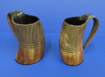 16 ounces Rustic Half Carved, Half Buffed Buffalo Horn Beer Mugs <font color=red> Wholesale</font> 6 inches - 8 @ $20.70 each