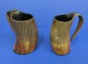 6 inches tall <font color=red> Wholesale</font> Rustic Half Carved, Half Buffed Buffalo Horn Beer Mugs for Sale in Bulk, Viking Horn Mugs - Case of 4 @ $25.00 each; Case of 8 @ $22.50 each
