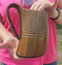 16 ounces Rustic Half Carved, Half Buffed Buffalo Horn Beer Mugs <font color=red> Wholesale</font> 6 inches - 8 @ $20.70 each