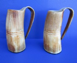 24 ounce Half Carved, Half Buffed Buffalo Horn Beer Mugs <font color=red> Wholesale</font> 9 inches tall - 6 @ $27 each