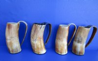 24 ounce Half Carved, Half Buffed Buffalo Horn Beer Mugs <font color=red> Wholesale</font> 9 inches tall - 6 @ $27 each