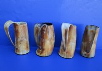 24 ounce Half Carved, Half Buffed Buffalo Horn Beer Mugs <font color=red> Wholesale</font> 9 inches tall - 6 @ $27 each