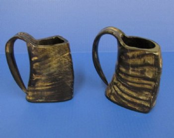 16 ounces Water Buffalo Horn Beer Mug for Sale, Semi Polished with Natural Ridges, 6 inches tall -  $34.99 each; 2 @ $29.60 each