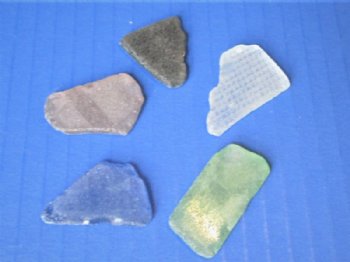 1/2 to 2 inches Assorted Pieces of Faux Sea Glass in colors of Blue, Green, Bronze, Clear, Black - Case of 20 kilos @ $4.50 a kilo