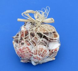 1.10 pounds Assorted Seashells in Open Weave Rope Gift Bags <font color=red> Wholesale</font> Minimum: 2 Case of 36 @ $1.35 each